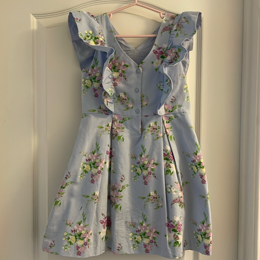 Janie and Jack Girls Light Blue and Purple Floral Lined Dress Size 8 - Picture 3 of 4